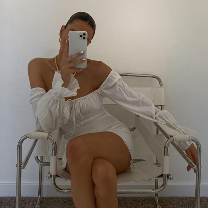 WHITE ELEGANT RUCHED BODYCON MINI DRESS - Cosmique Studio WHITE ELEGANT RUCHED BODYCON MINI DRESS - Cosmique Studio