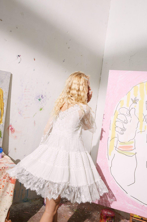 VINTAGE WHITE PRINCESS MINI DRESS - Cosmique Studio VINTAGE WHITE PRINCESS MINI DRESS - Cosmique Studio