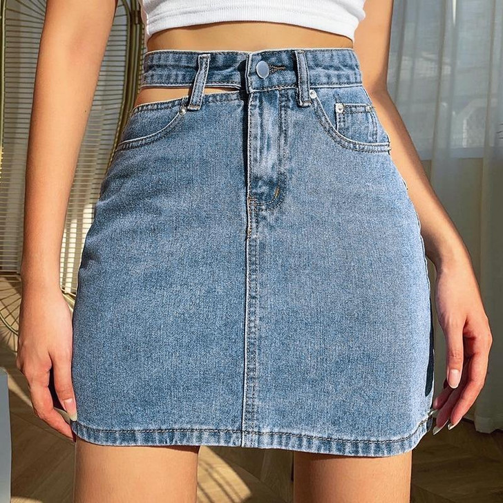 SEXY HOLLOW OUT DENIM MINI SKIRT - Cosmique Studio SEXY HOLLOW OUT DENIM MINI SKIRT - Cosmique Studio