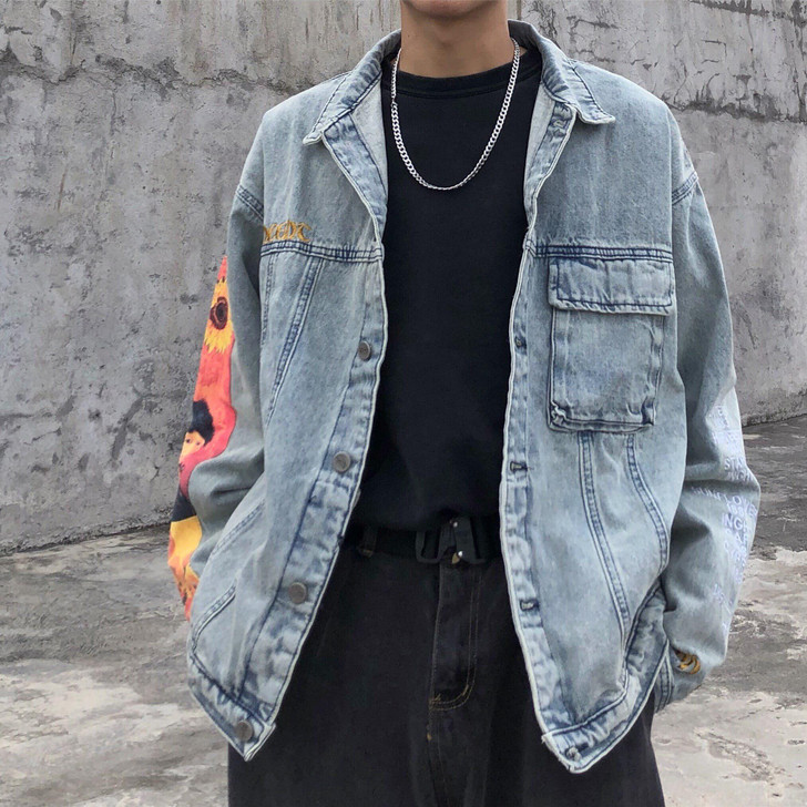 VAN GOGH PRINT VINTAGE DENIM JACKET - Cosmique Studio VAN GOGH PRINT VINTAGE DENIM JACKET - Cosmique Studio