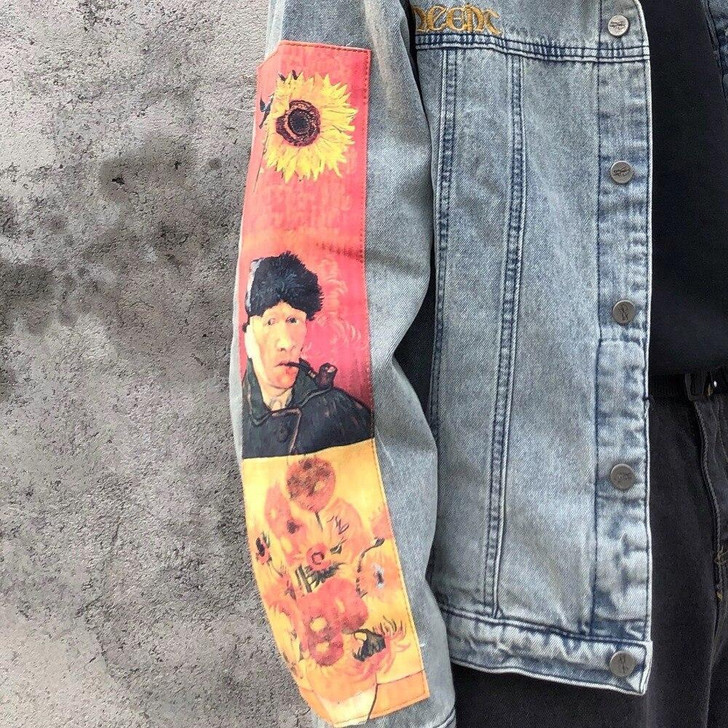 VAN GOGH PRINT VINTAGE DENIM JACKET - Cosmique Studio VAN GOGH PRINT VINTAGE DENIM JACKET - Cosmique Studio