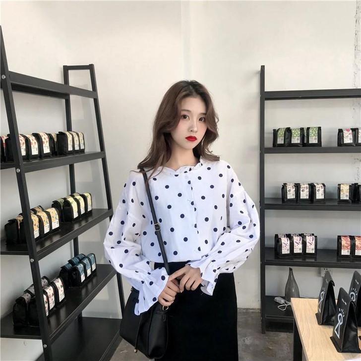 KOREAN STYLE POLKA DOT SHIRT - Cosmique Studio