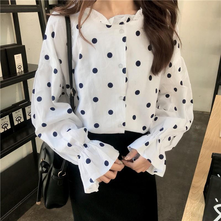 KOREAN STYLE POLKA DOT SHIRT-Cosmique Studio-Aesthetic Clothing Store