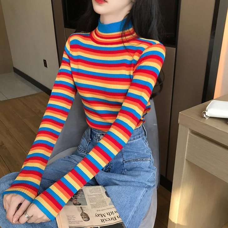 SOFT GIRL RAINBOW LONG SLEEVE SWEATER 