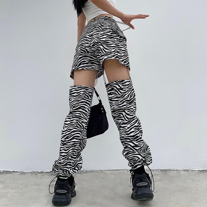 ZEBRA STYLE HOLLOW OUT CHAIN PANTS-Cosmique Studio-aesthetic-clothing-store ZEBRA STYLE HOLLOW OUT CHAIN PANTS-Cosmique Studio-aesthetic-clothing-store
