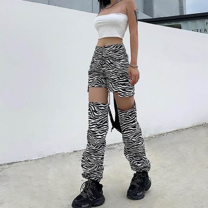 ZEBRA STYLE HOLLOW OUT CHAIN PANTS-Cosmique Studio-aesthetic-clothing-store ZEBRA STYLE HOLLOW OUT CHAIN PANTS-Cosmique Studio-aesthetic-clothing-store