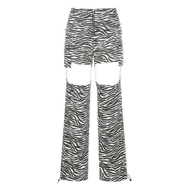 ZEBRA STYLE HOLLOW OUT CHAIN PANTS-Cosmique Studio-aesthetic-clothing-store ZEBRA STYLE HOLLOW OUT CHAIN PANTS-Cosmique Studio-aesthetic-clothing-store