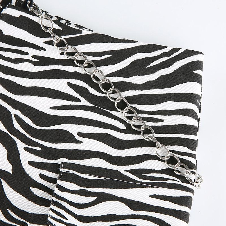 ZEBRA STYLE HOLLOW OUT CHAIN PANTS-Cosmique Studio-aesthetic-clothing-store ZEBRA STYLE HOLLOW OUT CHAIN PANTS-Cosmique Studio-aesthetic-clothing-store