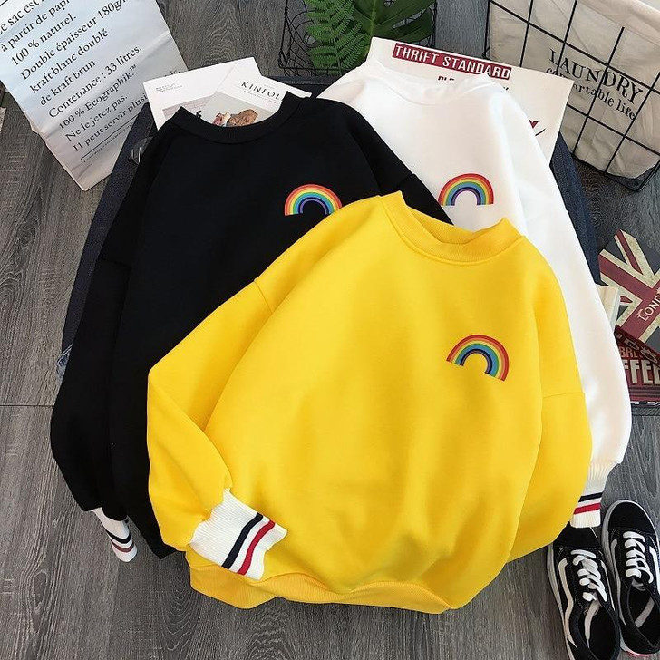 KAWAII RAINBOW EMBROIDERED SWEATSHIRT-Cosmique Studio-aesthetic-clothing-store KAWAII RAINBOW EMBROIDERED SWEATSHIRT-Cosmique Studio-aesthetic-clothing-store