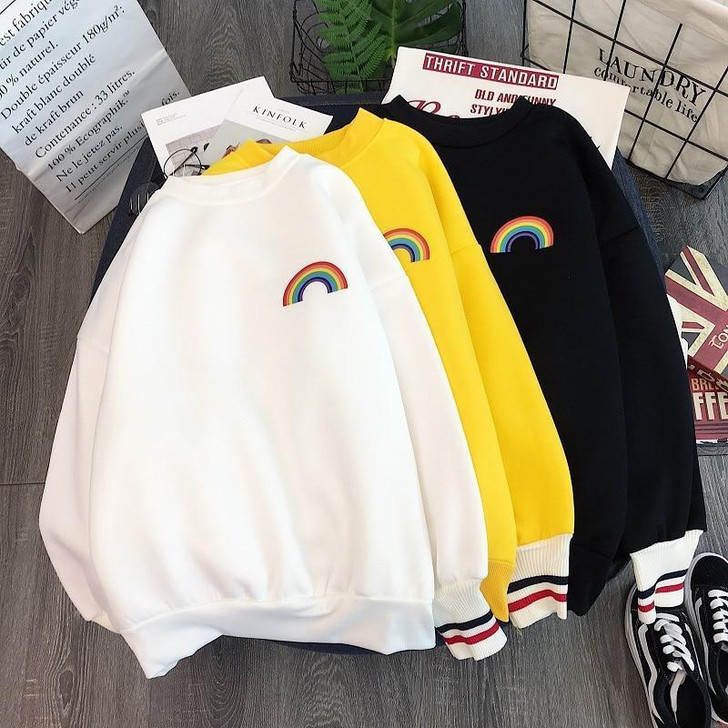 KAWAII RAINBOW EMBROIDERED SWEATSHIRT-Cosmique Studio-aesthetic-clothing-store KAWAII RAINBOW EMBROIDERED SWEATSHIRT-Cosmique Studio-aesthetic-clothing-store