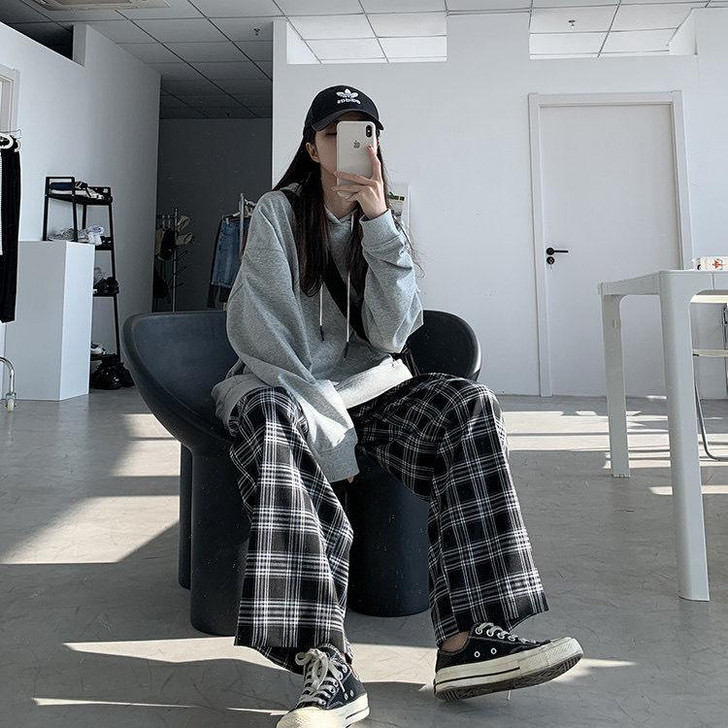 AESTHETIC RETRO PLUS SIZE PLAID PANTS-Cosmique Studio-aesthetic-clothing-store AESTHETIC RETRO PLUS SIZE PLAID PANTS-Cosmique Studio-aesthetic-clothing-store