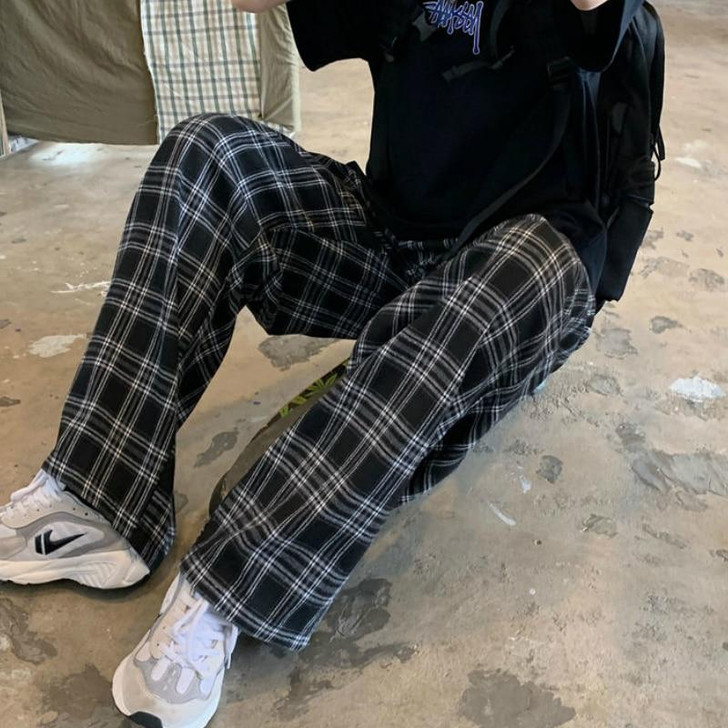 AESTHETIC RETRO PLUS SIZE PLAID PANTS-Cosmique Studio-aesthetic-clothing-store AESTHETIC RETRO PLUS SIZE PLAID PANTS-Cosmique Studio-aesthetic-clothing-store