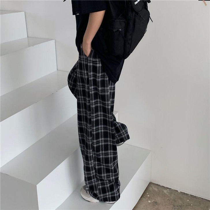 AESTHETIC RETRO PLUS SIZE PLAID PANTS-Cosmique Studio-aesthetic-clothing-store AESTHETIC RETRO PLUS SIZE PLAID PANTS-Cosmique Studio-aesthetic-clothing-store