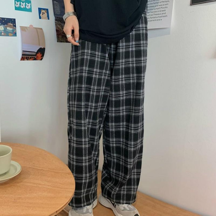 AESTHETIC RETRO PLUS SIZE PLAID PANTS-Cosmique Studio-aesthetic-clothing-store AESTHETIC RETRO PLUS SIZE PLAID PANTS-Cosmique Studio-aesthetic-clothing-store
