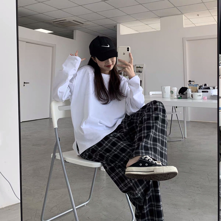 AESTHETIC RETRO PLUS SIZE PLAID PANTS-Cosmique Studio-aesthetic-clothing-store AESTHETIC RETRO PLUS SIZE PLAID PANTS-Cosmique Studio-aesthetic-clothing-store