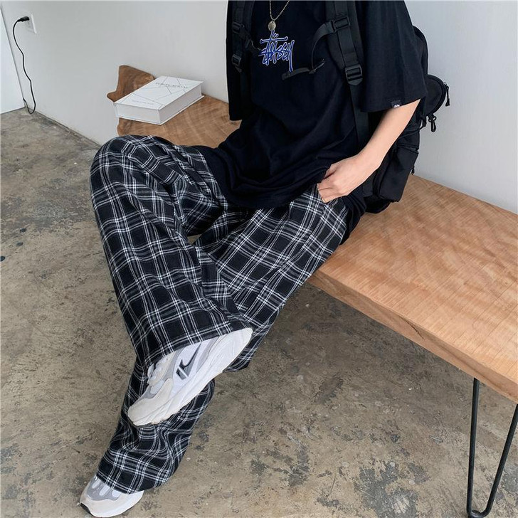 AESTHETIC RETRO PLUS SIZE PLAID PANTS-Cosmique Studio-aesthetic-clothing-store AESTHETIC RETRO PLUS SIZE PLAID PANTS-Cosmique Studio-aesthetic-clothing-store