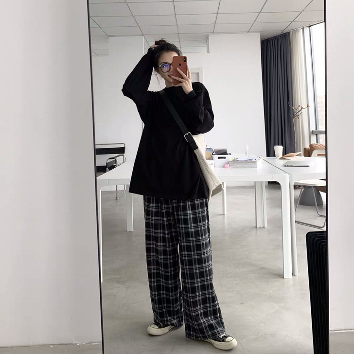 AESTHETIC RETRO PLUS SIZE PLAID PANTS-Cosmique Studio-aesthetic-clothing-store AESTHETIC RETRO PLUS SIZE PLAID PANTS-Cosmique Studio-aesthetic-clothing-store