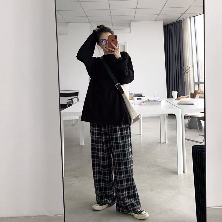 AESTHETIC RETRO PLUS SIZE PLAID PANTS - Cosmique Studio