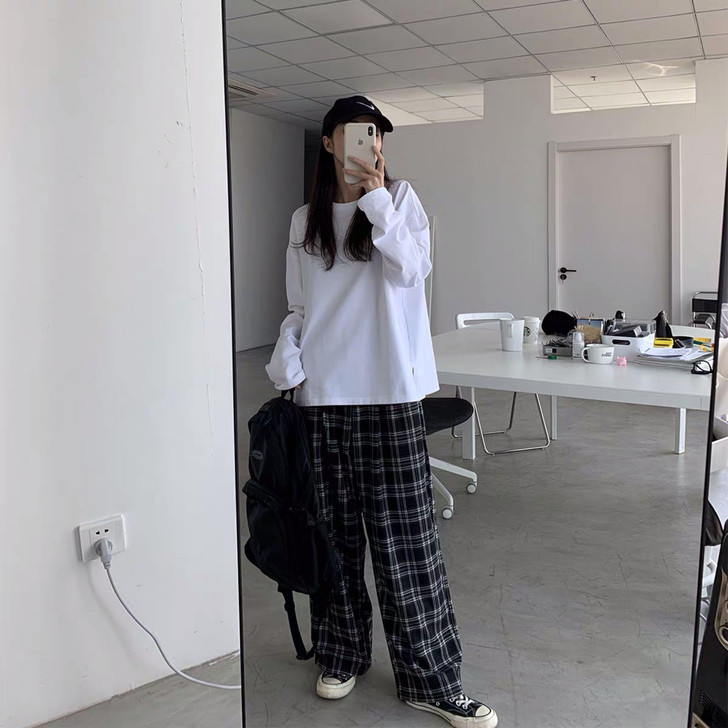AESTHETIC RETRO PLUS SIZE PLAID PANTS-Cosmique Studio-aesthetic-clothing-store AESTHETIC RETRO PLUS SIZE PLAID PANTS-Cosmique Studio-aesthetic-clothing-store
