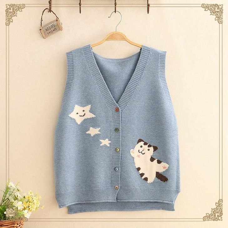 KAWAII STYLE CUTE CAT CARDIGAN SWEATER-aesthetic-clothing-cosmiquestudio.com