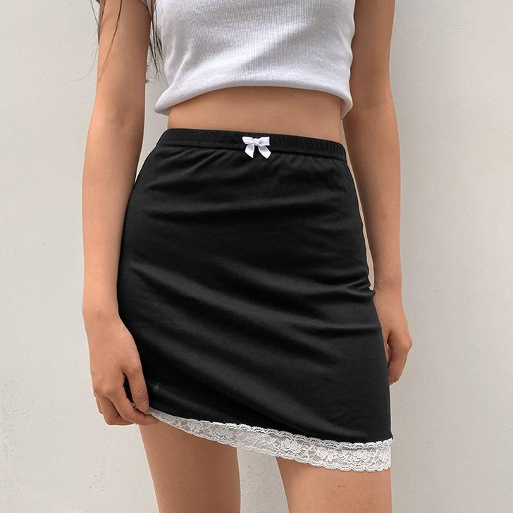 Y2K AESTHETIC LACE BLACK MINI SKIRT-Cosmique Studio-Aesthetic-Outfits