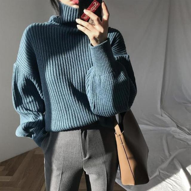 Chic Vintage Lazy Oversized Sweater | Grey Blue | One Size