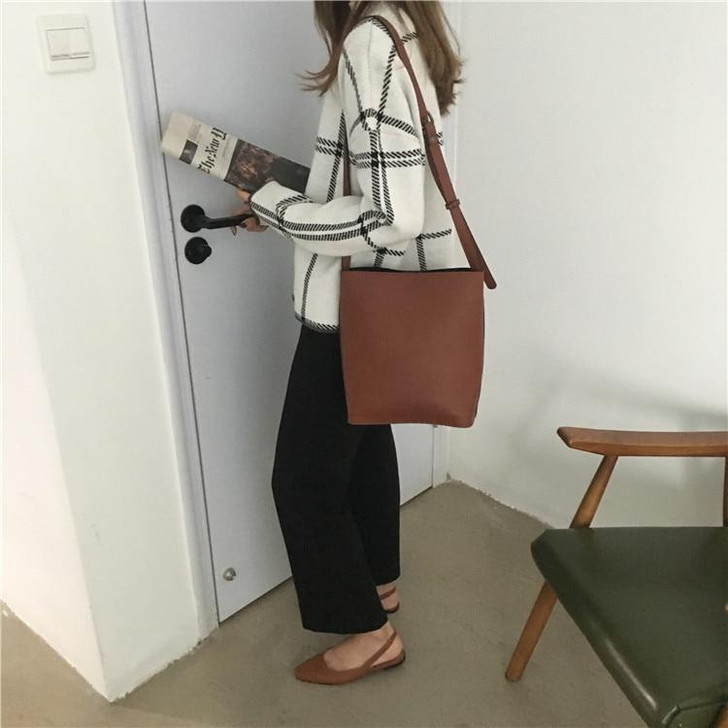 KOREAN VINTAGE PLAID CASUAL SWEATER-Cosmique Studio-Aesthetic-Outfits