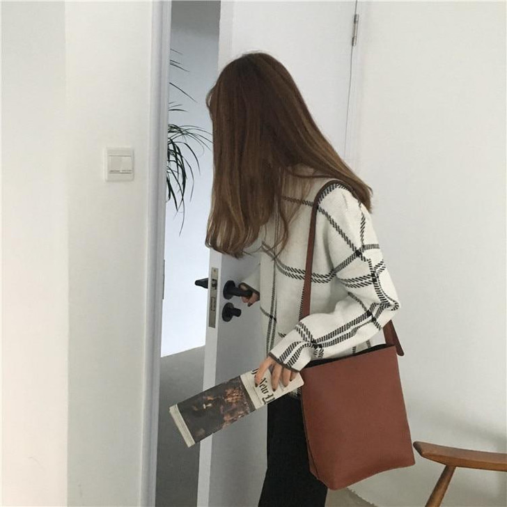 KOREAN VINTAGE PLAID CASUAL SWEATER-Cosmique Studio-Aesthetic-Outfits