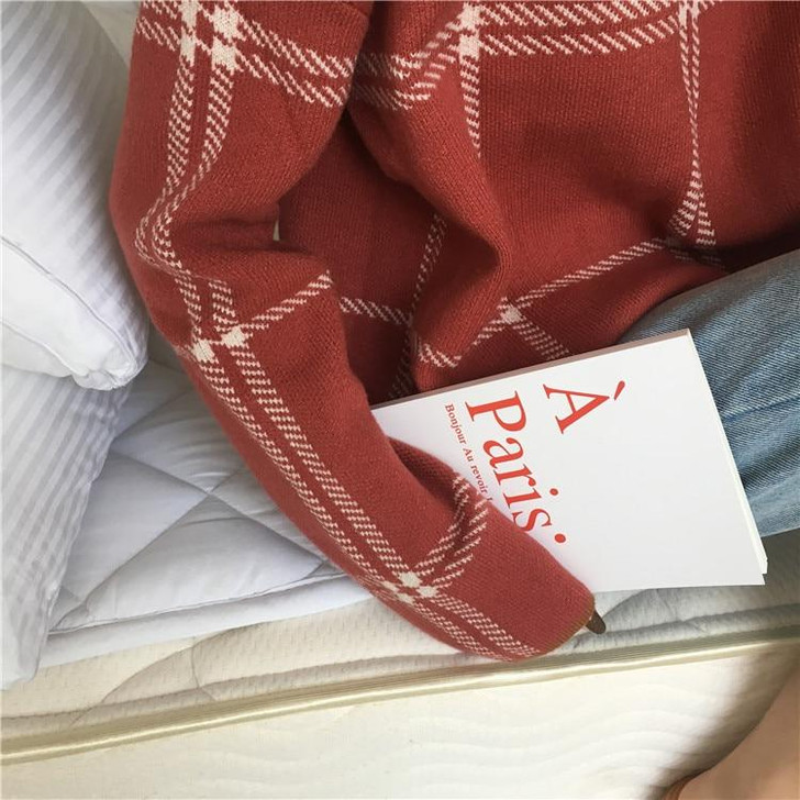 KOREAN VINTAGE PLAID CASUAL SWEATER-Cosmique Studio-Aesthetic-Outfits