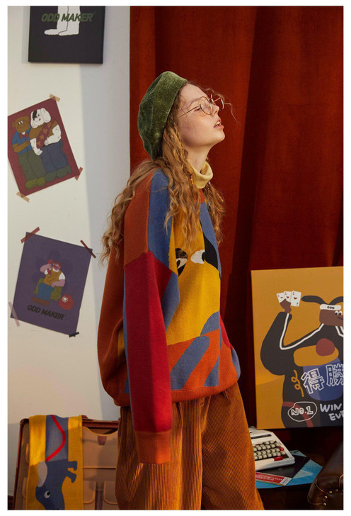 AESTHETIC VINTAGE COLORFUL DOG SWEATER-Cosmique Studio-Aesthetic-Outfits AESTHETIC VINTAGE COLORFUL DOG SWEATER-Cosmique Studio-Aesthetic-Outfits