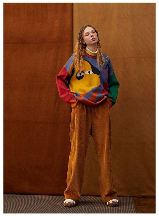 AESTHETIC VINTAGE COLORFUL DOG SWEATER-Cosmique Studio-Aesthetic-Outfits AESTHETIC VINTAGE COLORFUL DOG SWEATER-Cosmique Studio-Aesthetic-Outfits