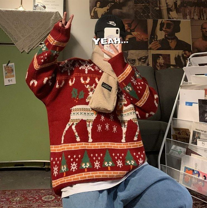 UNISEX REINDEER CHRISTMAS SWEATER-Cosmique Studio-Aesthetic-Outfits UNISEX REINDEER CHRISTMAS SWEATER-Cosmique Studio-Aesthetic-Outfits