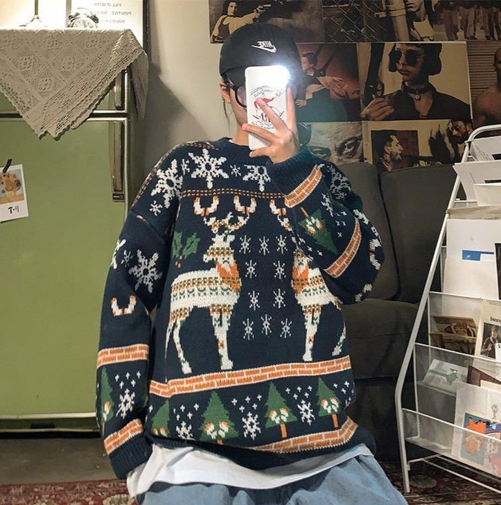 UNISEX REINDEER CHRISTMAS SWEATER-Cosmique Studio-Aesthetic-Outfits UNISEX REINDEER CHRISTMAS SWEATER-Cosmique Studio-Aesthetic-Outfits