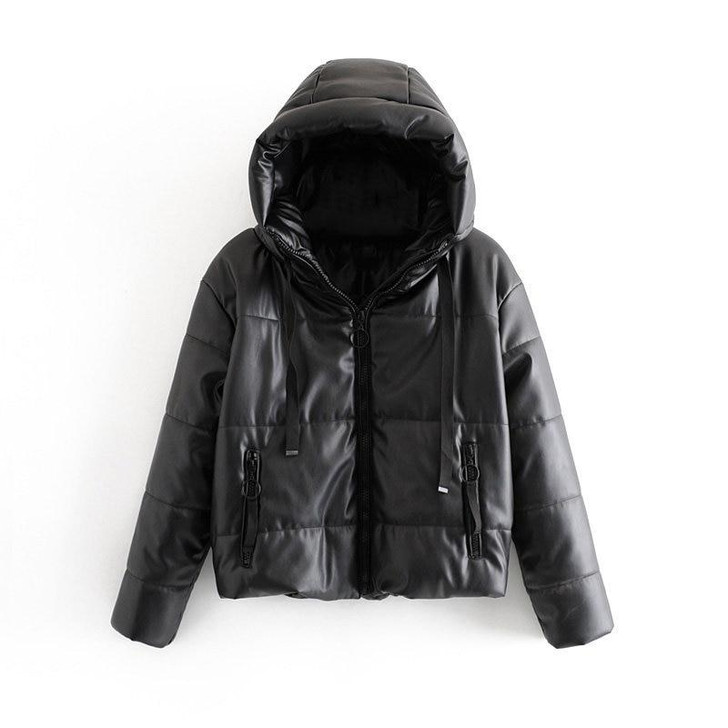 VSCO GIRL BLACK HOODED PUFFER JACKET - Cosmique Studio