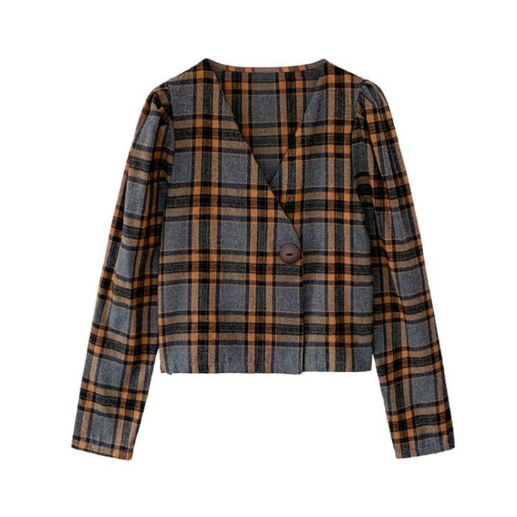 VINTAGE PLAID BUTTON BLOUSE - Cosmique Studio - Aesthetic Outfits VINTAGE PLAID BUTTON BLOUSE - Cosmique Studio - Aesthetic Outfits