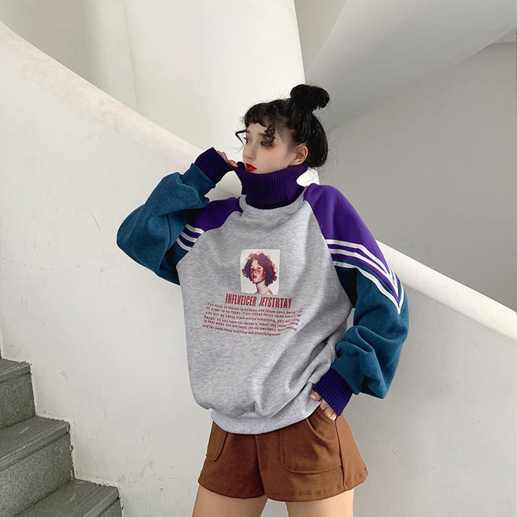 INDIE AESTHETIC TURTLENECK SWEATSHIRT - Cosmique Studio - Aesthetic Outfits INDIE AESTHETIC TURTLENECK SWEATSHIRT - Cosmique Studio - Aesthetic Outfits
