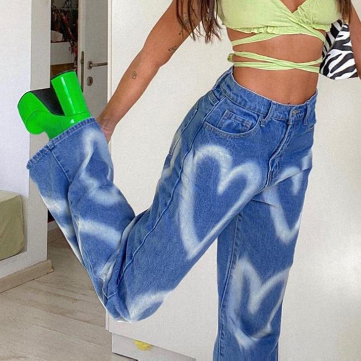 Y2K AESTHETIC HEART PRINTED JEANS - Cosmique Studio - Aesthetic Outfits Y2K AESTHETIC HEART PRINTED JEANS - Cosmique Studio - Aesthetic Outfits