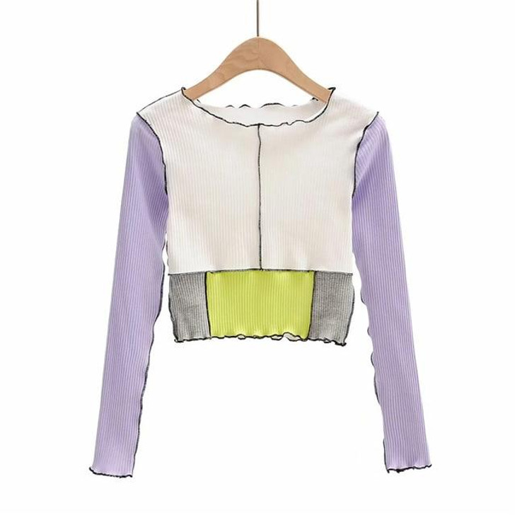 HARAJUKU PATCHWORK CROP TOP - Cosmique Studio - Aesthetic Outfits HARAJUKU PATCHWORK CROP TOP - Cosmique Studio - Aesthetic Outfits