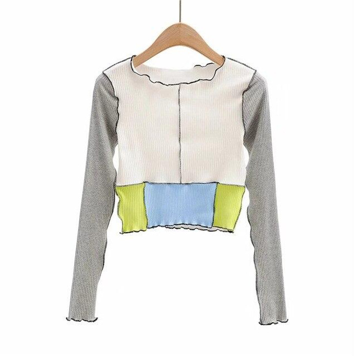 HARAJUKU PATCHWORK CROP TOP - Cosmique Studio - Aesthetic Outfits HARAJUKU PATCHWORK CROP TOP - Cosmique Studio - Aesthetic Outfits