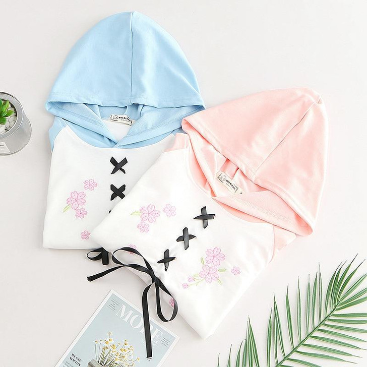 SOFT KAWAII GIRL LACE UP HOODIE - Cosmique Studio - Aesthetic Outfits SOFT KAWAII GIRL LACE UP HOODIE - Cosmique Studio - Aesthetic Outfits