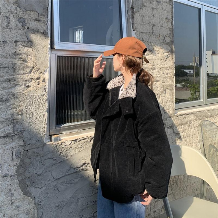 Y2K LEOPARD CORDUROY JACKET - Cosmique Studio - Aesthetic Outfits Y2K LEOPARD CORDUROY JACKET - Cosmique Studio - Aesthetic Outfits