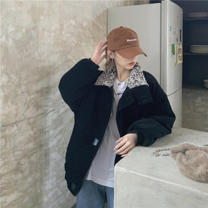 Y2K LEOPARD CORDUROY JACKET - Cosmique Studio - Aesthetic Outfits Y2K LEOPARD CORDUROY JACKET - Cosmique Studio - Aesthetic Outfits