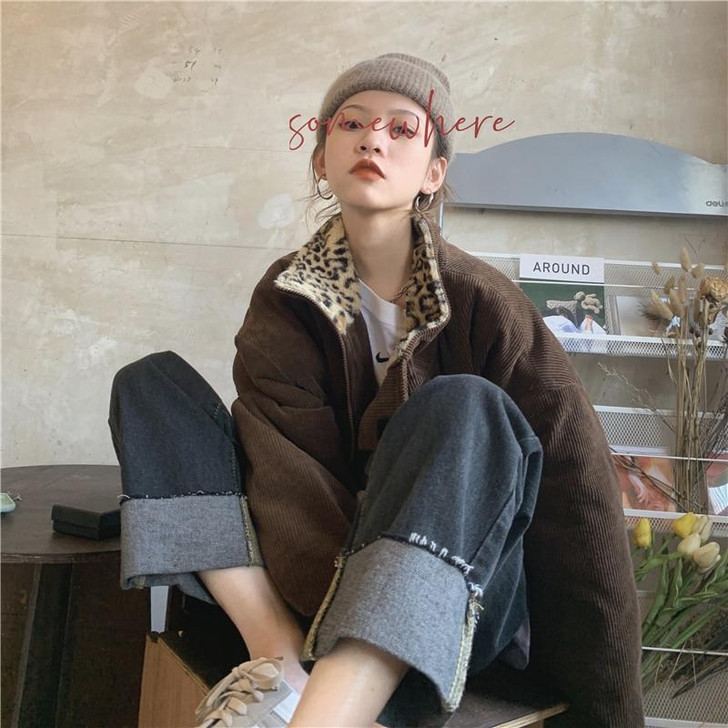 Y2K LEOPARD CORDUROY JACKET - Cosmique Studio - Aesthetic Outfits Y2K LEOPARD CORDUROY JACKET - Cosmique Studio - Aesthetic Outfits