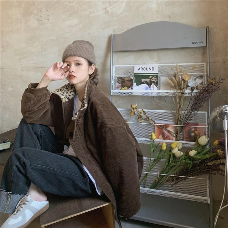 Y2K LEOPARD CORDUROY JACKET - Cosmique Studio - Aesthetic Outfits Y2K LEOPARD CORDUROY JACKET - Cosmique Studio - Aesthetic Outfits