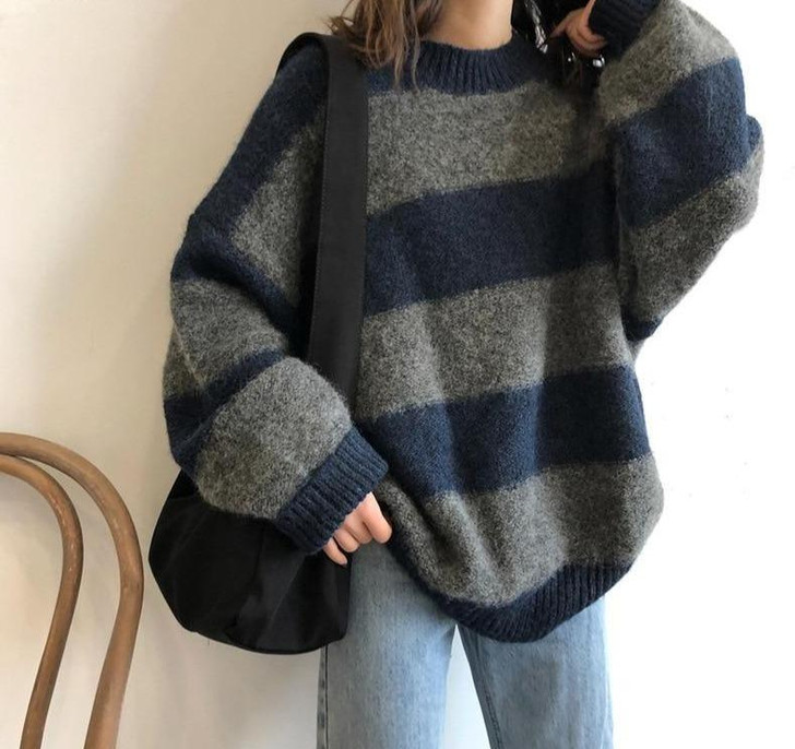 BF OVERSIZED STRIPED SWEATER - Cosmique Studio - Aesthetic Outfits BF OVERSIZED STRIPED SWEATER - Cosmique Studio - Aesthetic Outfits