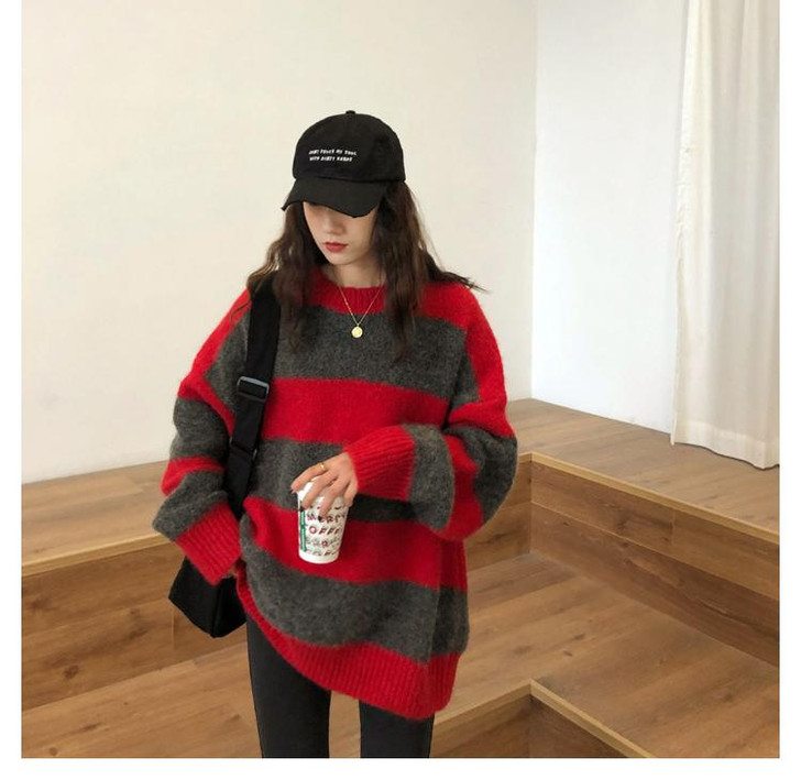 BF OVERSIZED STRIPED SWEATER - Cosmique Studio - Aesthetic Outfits BF OVERSIZED STRIPED SWEATER - Cosmique Studio - Aesthetic Outfits