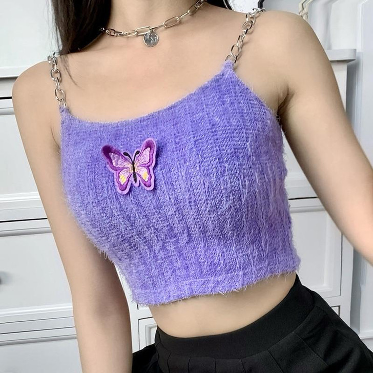 SOFT GIRL BUTTERFLY CROP TOP - Cosmique Studio - Aesthetic Outfits