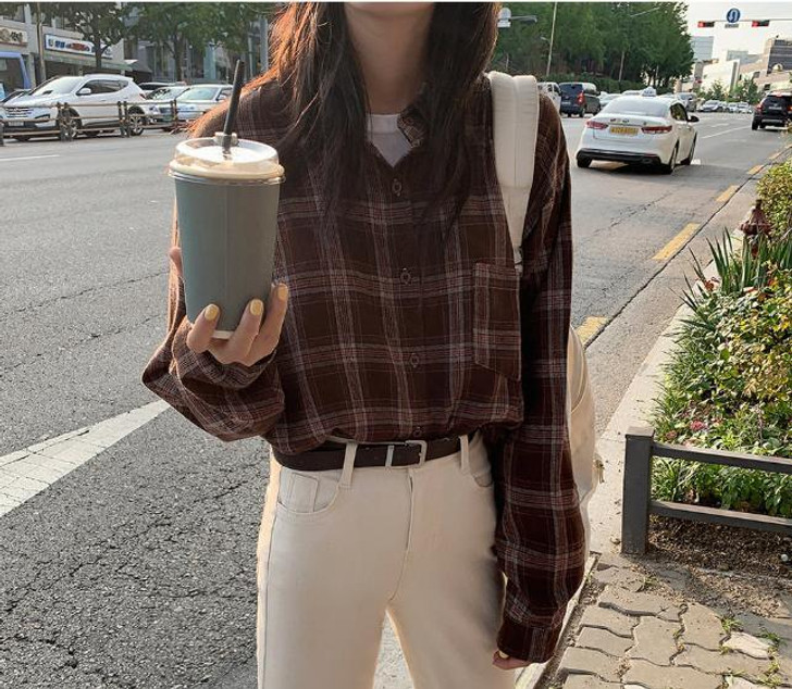 VSCO COTTON PLAID SHIRT - Cosmique Studio - Aesthetic Outfits VSCO COTTON PLAID SHIRT - Cosmique Studio - Aesthetic Outfits