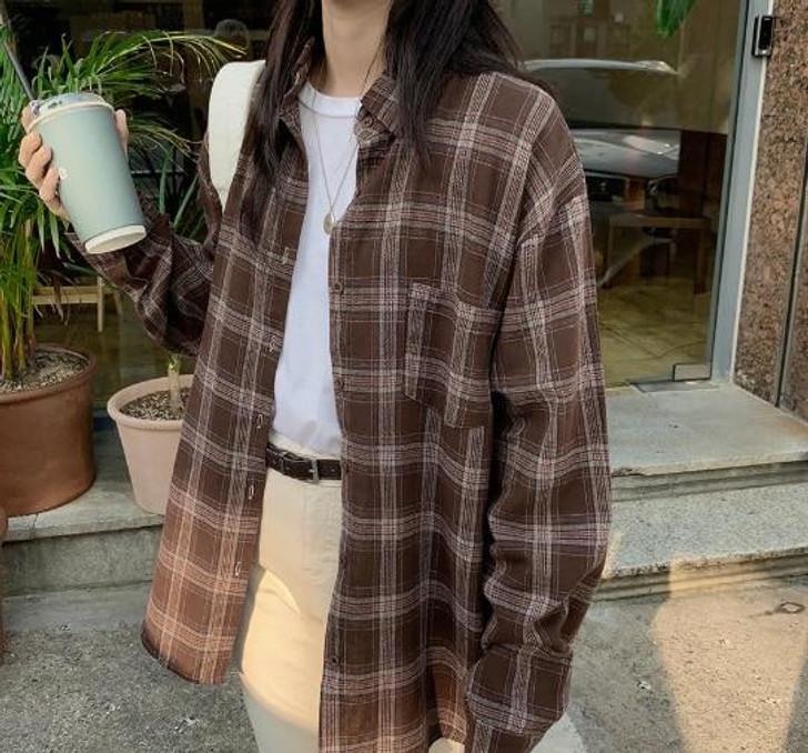 VSCO COTTON PLAID SHIRT - Cosmique Studio - Aesthetic Outfits VSCO COTTON PLAID SHIRT - Cosmique Studio - Aesthetic Outfits