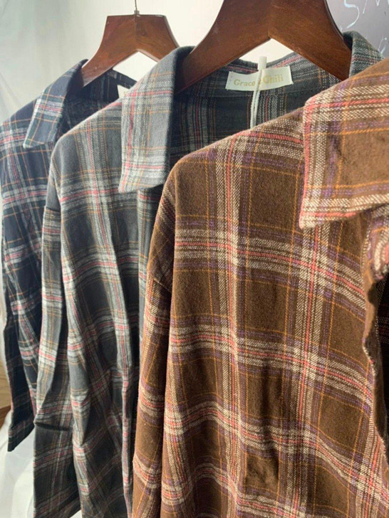 VSCO COTTON PLAID SHIRT - Cosmique Studio - Aesthetic Outfits VSCO COTTON PLAID SHIRT - Cosmique Studio - Aesthetic Outfits